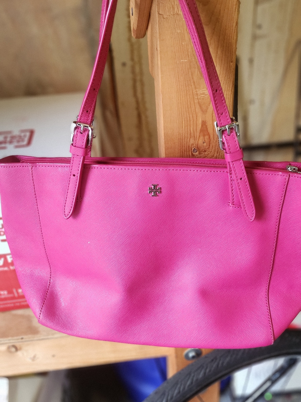 Tory Burch Bright Pink Saffiano Leather Tote